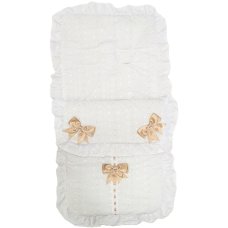 Broderie Anglaise White/Beige Footmuff/Cosytoes With Bows & Lace